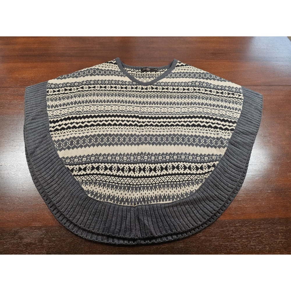 Vintage The Limited Grandpa knit‎ Gray Beige Burgandy Cape Poncho S/M